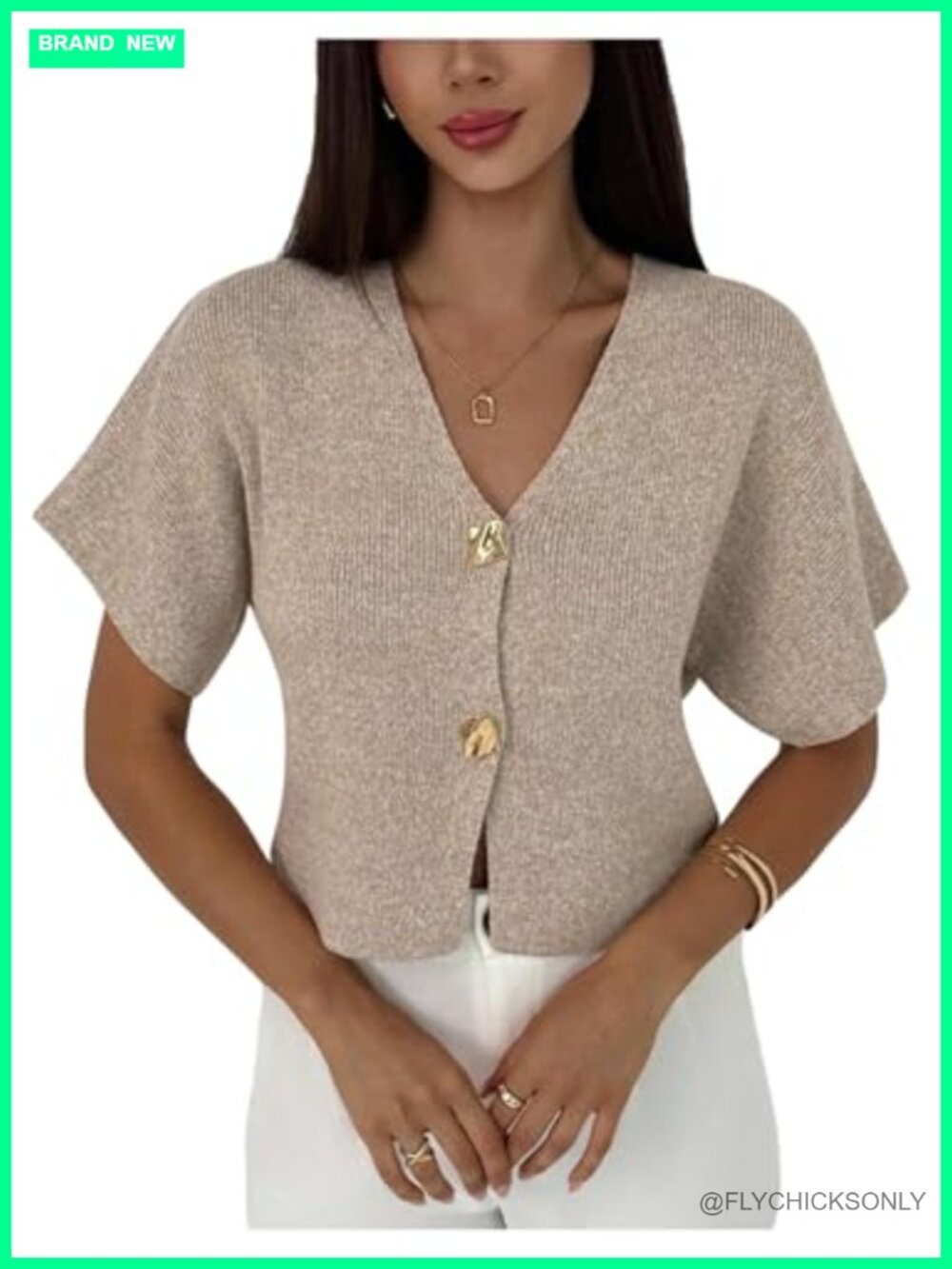 QJQ Women's Short Sleeve Cardigan Sweater Button Down Knit Top V Neck